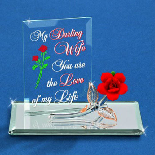 Glass Baron My Darling Wife Rose and Plaque - Ria's Hallmark & Jewelry Boutique