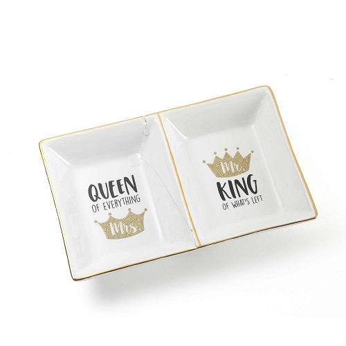 Mrs & Mr Queen King Gold Glitter Crown Double Tray Our Name Is Mud