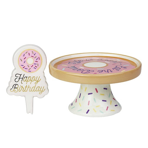 Happy Birthday Donut Sign and Treat Pedestal