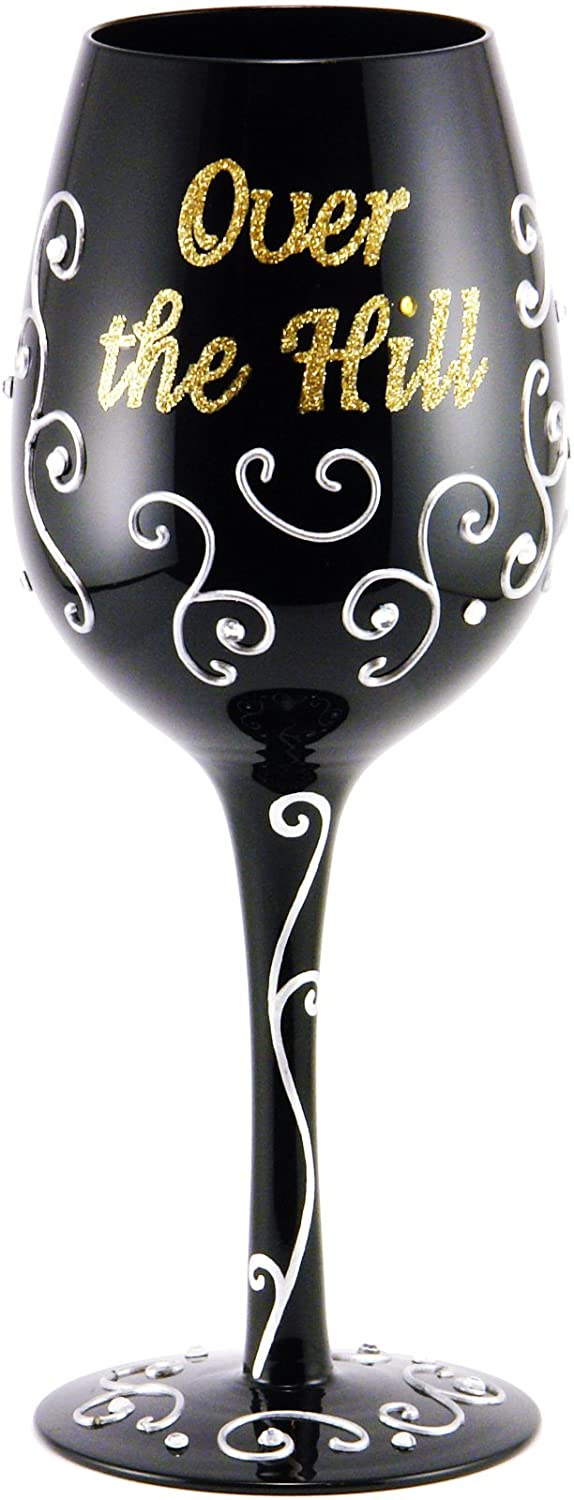 Over the Hill Handpainted Wine Glass