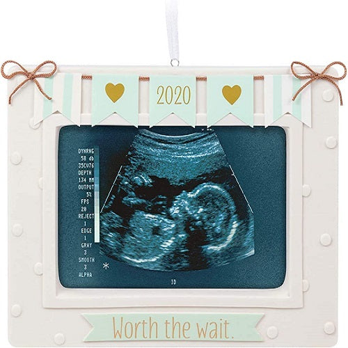 Cadre photo en porcelaine avec sonogramme pour bébé, ornement 2020, ça vaut la peine d'attendre