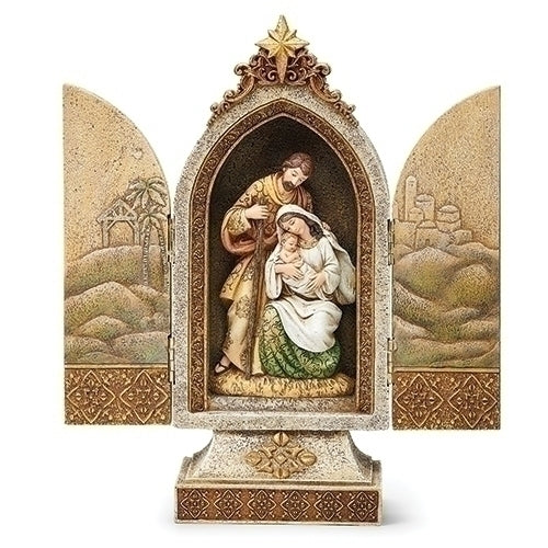 Roman Holy Family Triptych Gold Accents Scenes on Doors