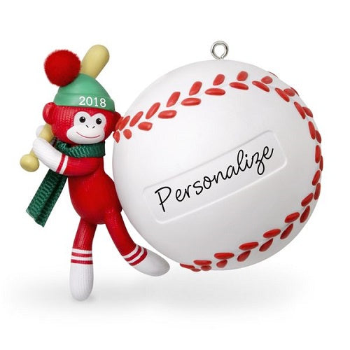 Baseball Star Sock Monkey 2018 Personalization Ornament