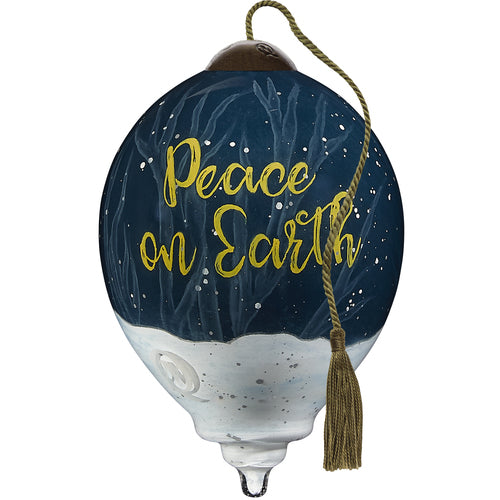 Peace On Earth Golden Angel, Hand-Painted Glass Ornament