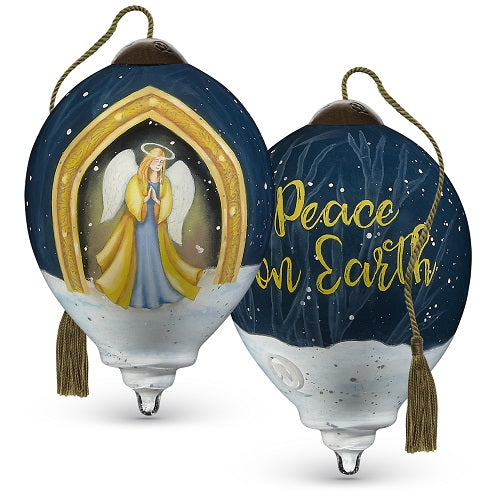 Peace On Earth Golden Angel, Hand-Painted Glass Ornament