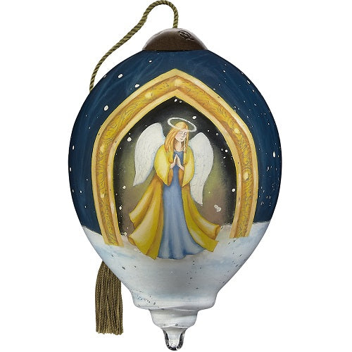 Peace On Earth Golden Angel, Hand-Painted Glass Ornament