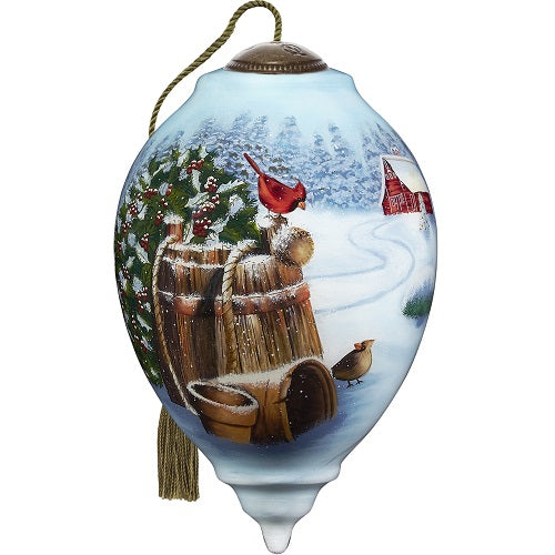 Woodland Cardinals, Hand-Painted Glass Ornament