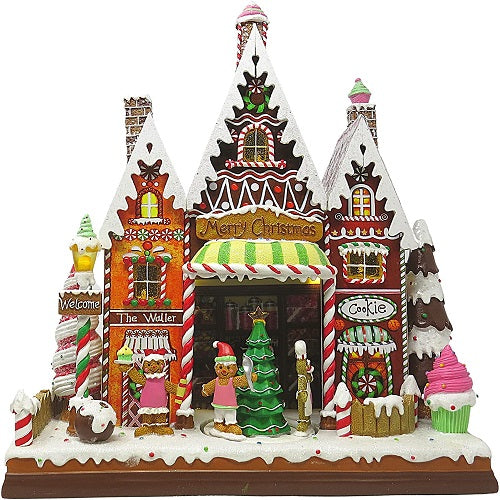 Gingerbread Musical LED 15.5" Rotating Candy Shop