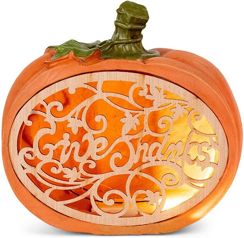 Roman Halloween LED Carved Pumpkin "Give Thanks"