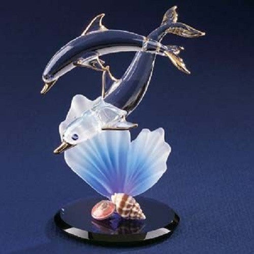 Glass Baron Dolphin & Baby Figurine with Seashells - Ria's Hallmark & Jewelry Boutique