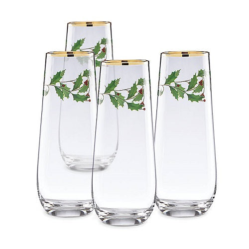 Holiday™ Stemless 4-piece Flute Set by Lenox