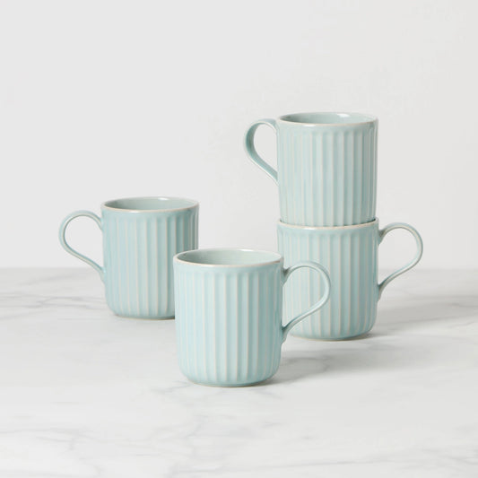 French Perle Scallop Ice Blue Mugs, Set of 4 by Lenox