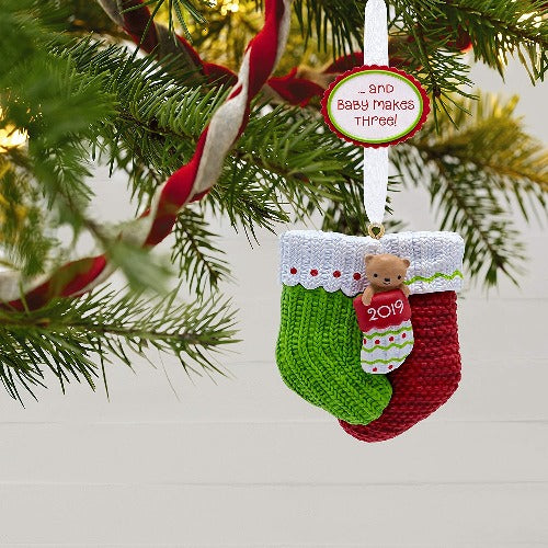 2019 Year Dated  Baby Makes Three First Christmas Stocking
