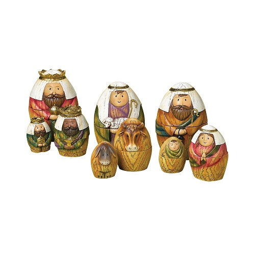 Roman Holy Family Three Kings and Shepherd Christmas Nativity Nesting Dolls Set of 9
