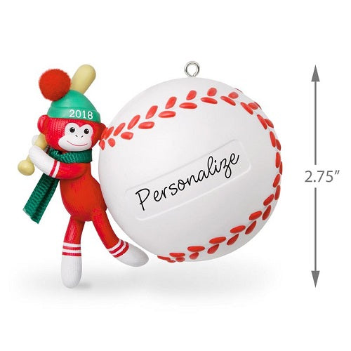 Baseball Star Sock Monkey 2018 Personalization Ornament