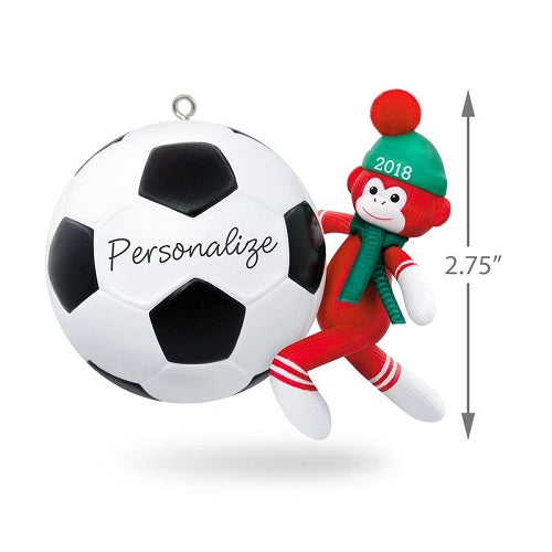 Soccer Star Sock Monkey 2018 Personalization Ornament