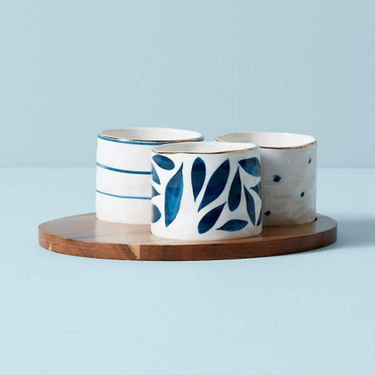 Lenox Blue Bay Dinnerware Round Snack Bowls and Tray, Set Of 3