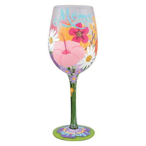Lolita I Love You Mom Floral Handpainted Wine Glass