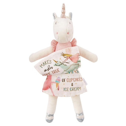 Mud Pie Ivory & Pink Plush Unicorn Doll with Book 13.5"
