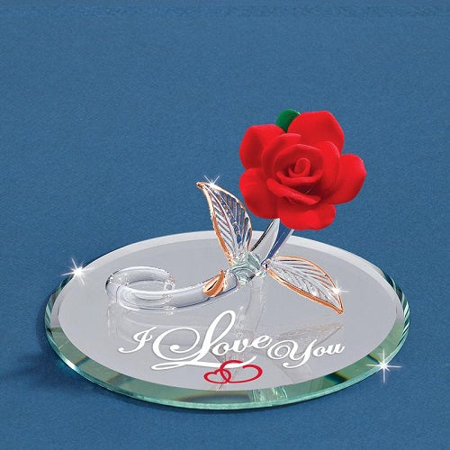 Glass Baron "I Love You" Red Rose Figurine
