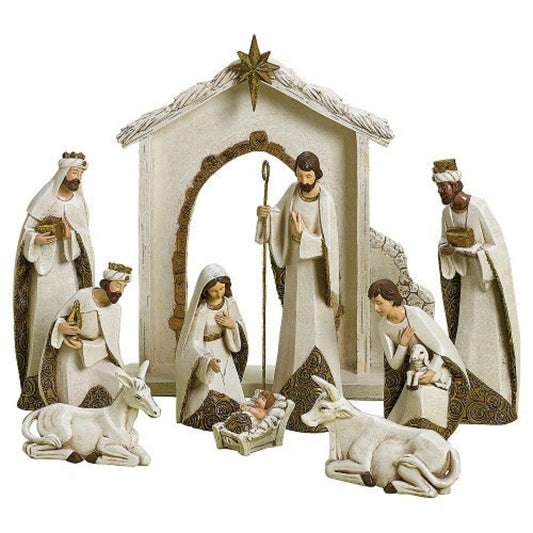 Roman 10 Pc. Ivory And Gold Tone Nativity