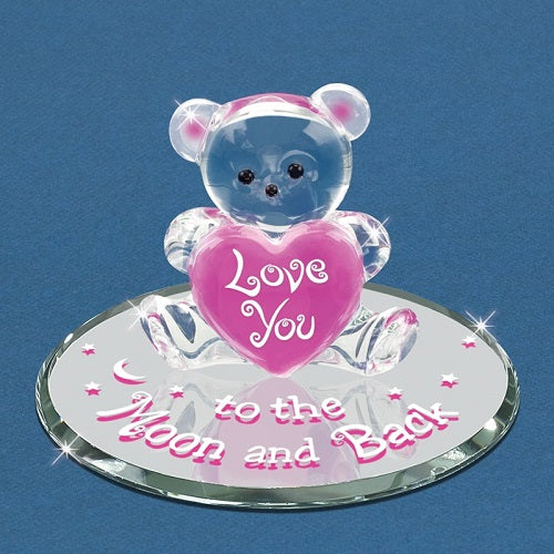 Glass Baron Bear "Love You to the Moon and Back" Pink Heart