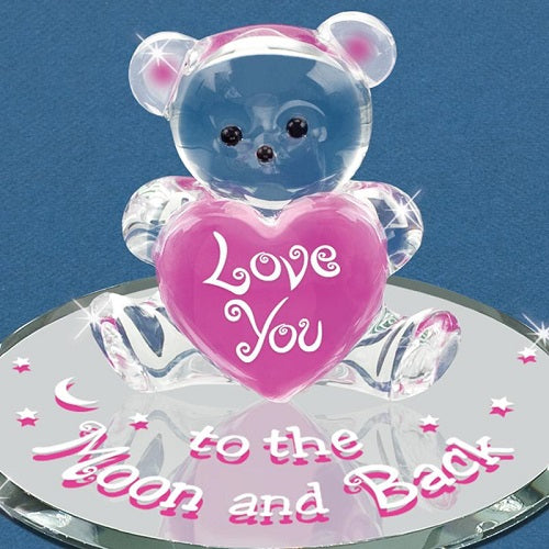 Glass Baron Bear "Love You to the Moon and Back" Pink Heart