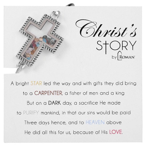Silver Christ's Story Cross Bangle Bracelet
