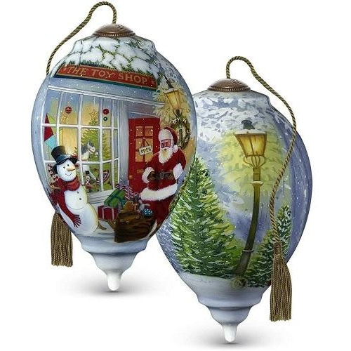 NeQwa Art Santa's Toy Shop Hand-Painted Glass Ornament