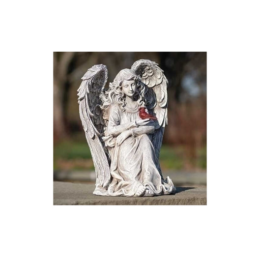 Roman Memorial Angel with Cardinal 11" Outdoor Garden Statue