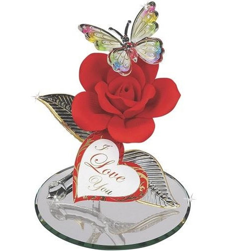 Glass Baron Butterfly with Red Rose " I Love You "