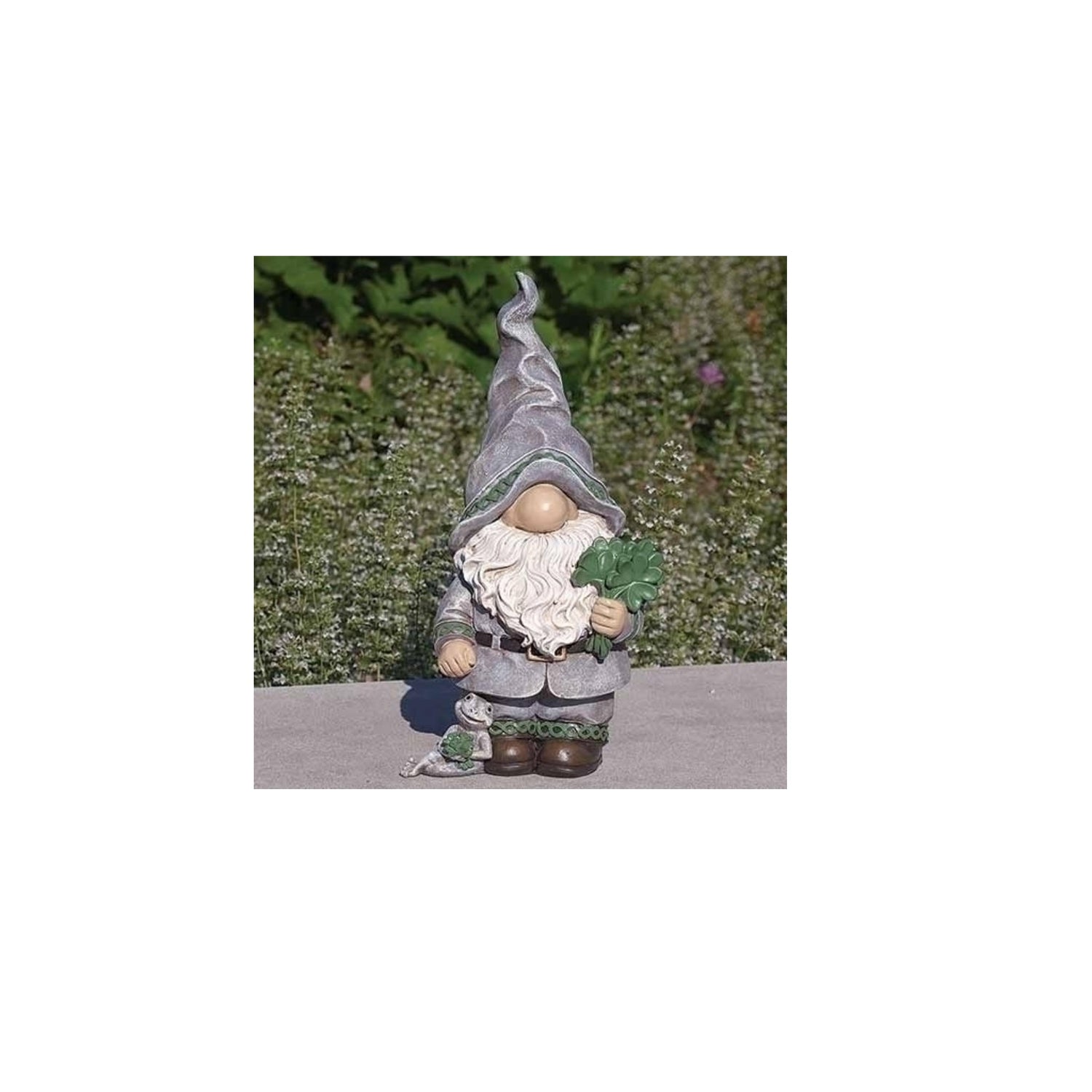 Roman 14 Standing Irish Gnome with Shamrock Outdoor Garden Statue