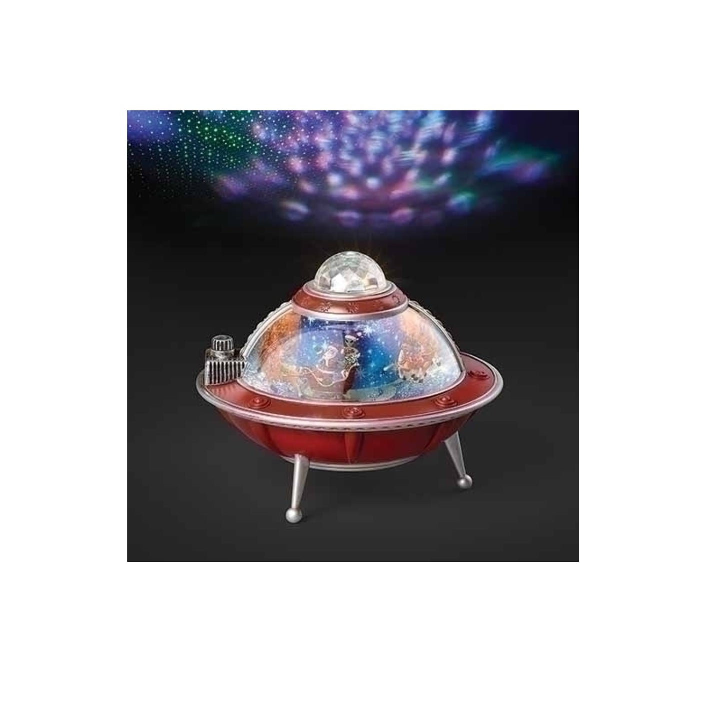 Roman 10.5" Red and Blue LED Musical Swirl UFO Ship Christmas Tabletop Decor