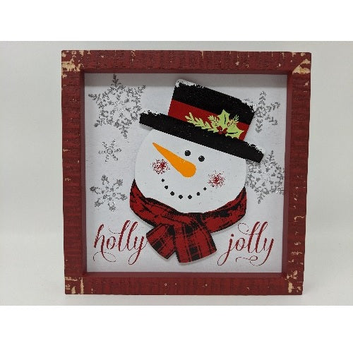 Malden Holly Jolly Snowman Wood Plaque Box Sign