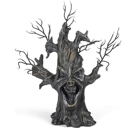 Figurine de table décorative à 13 LED avec tête d'arbre d'Halloween marron rustique 