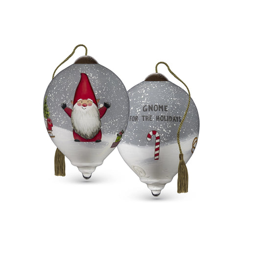 Ne'Qwa Art Gnome For The Holidays, Hand-Painted Glass Ornament