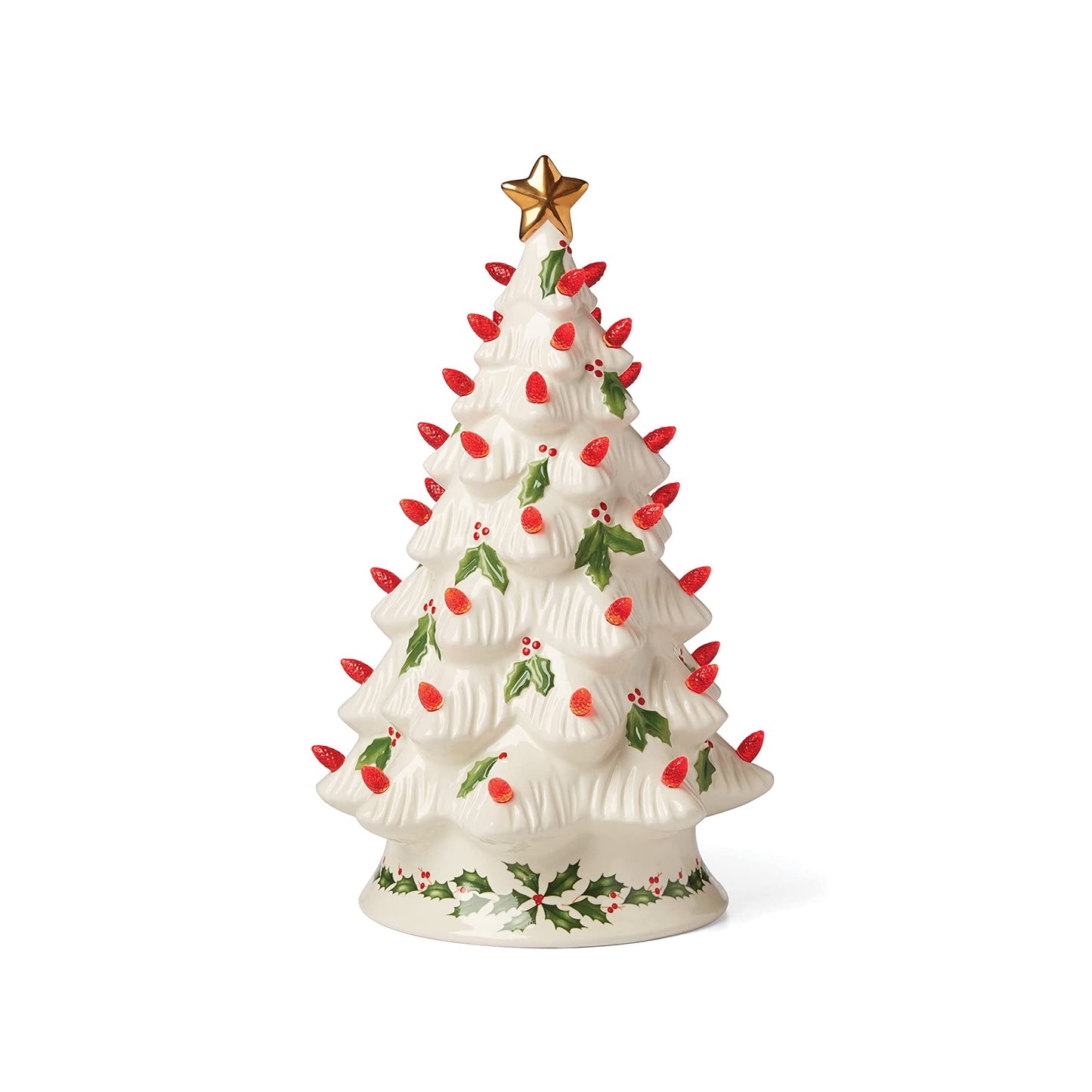 Treasured Traditions Holiday Red Bulbs Light-Up Tree Figurine by Lenox