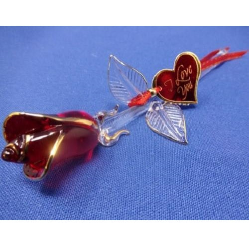 Glass Baron Rose Figurine - Red and Gold