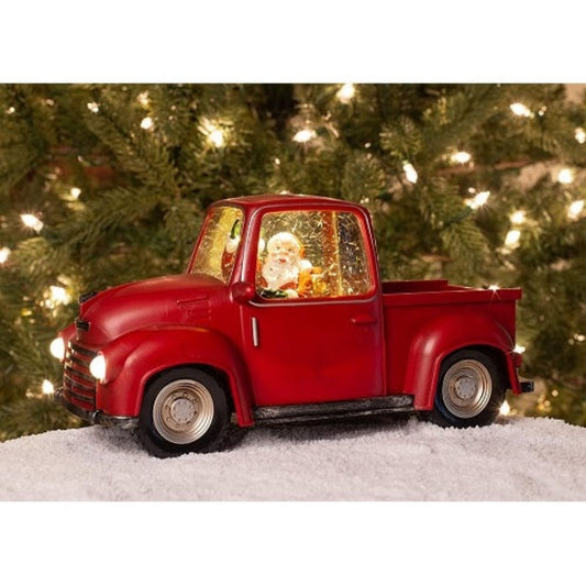 Roman LED Santa in Swirl Red Truck Water Globe