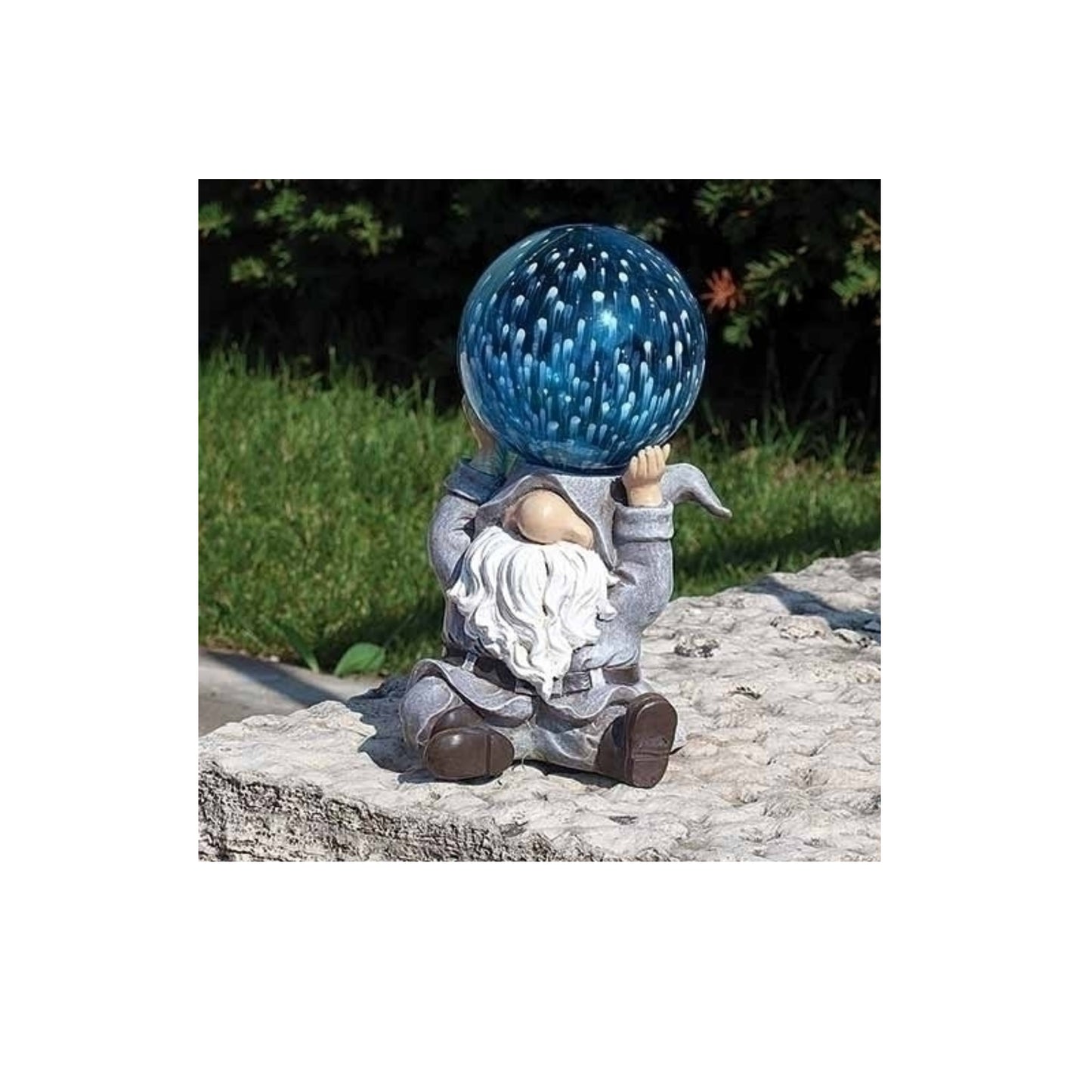 Roman Solar Powered Blue LED Sitting Gnome Outdoor