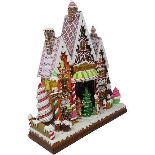 Gingerbread Musical LED 15.5" Rotating Candy Shop