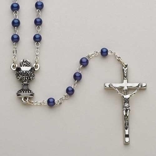 Dark Blue Communion Rosary by Roman Inc - Ria's Hallmark & Jewelry Boutique