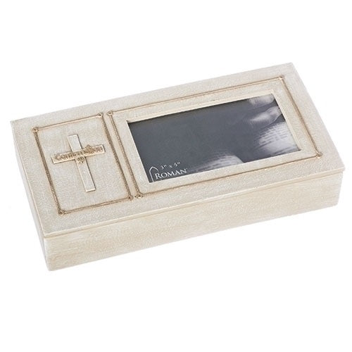 Roman Keepsake Confirmation Box with Cross and Frame 1.75" H
