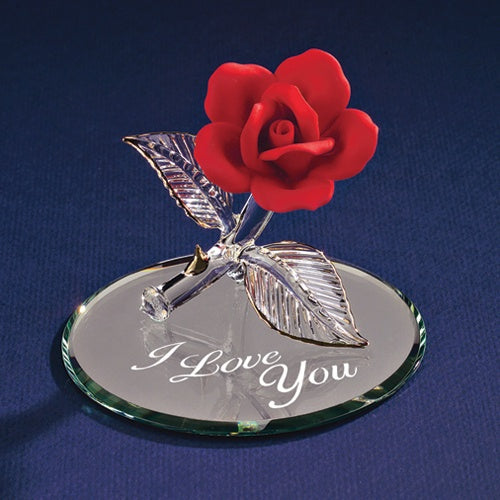 Glass Baron "I Love You" Red Rose on Mirror