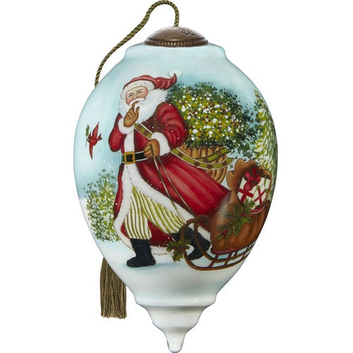 Santa Is On His Way, Hand-Painted Glass Ornament by NeQwa