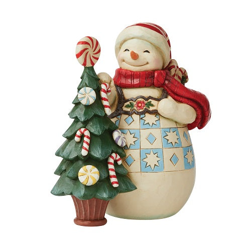Jim Shore Snowman with Candy Cane Tree Hall mark Exclusive "Sweet Christmas Traditions"