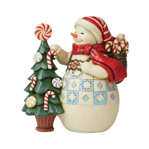Jim Shore Snowman with Candy Cane Tree Hall mark Exclusive "Sweet Christmas Traditions"